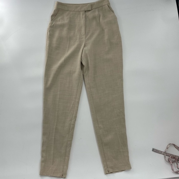 KEEPSAKE The Label TAN HIGH WAIST TAPERED LEG LINEN STYLE TROUSERS ankle zip - Picture 1 of 12